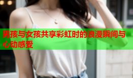 男孩与女孩共享彩虹时的浪漫瞬间与心动感受